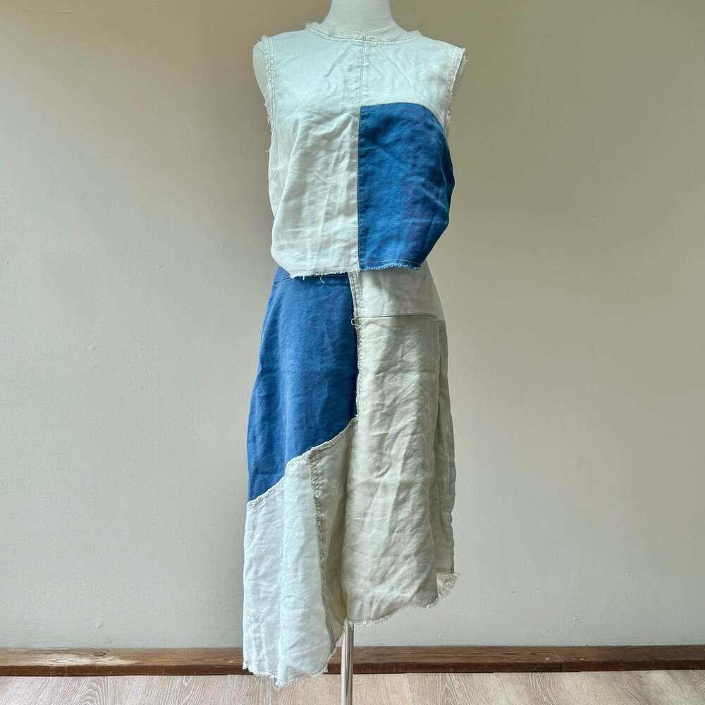 Anthropology Tank Top Skirt Patchwork Set White Blue